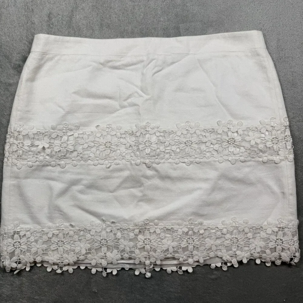 J.Crew Ivory White Lace Daisy Mini Skirt Women’s 14 Cotton Zipper Coquette